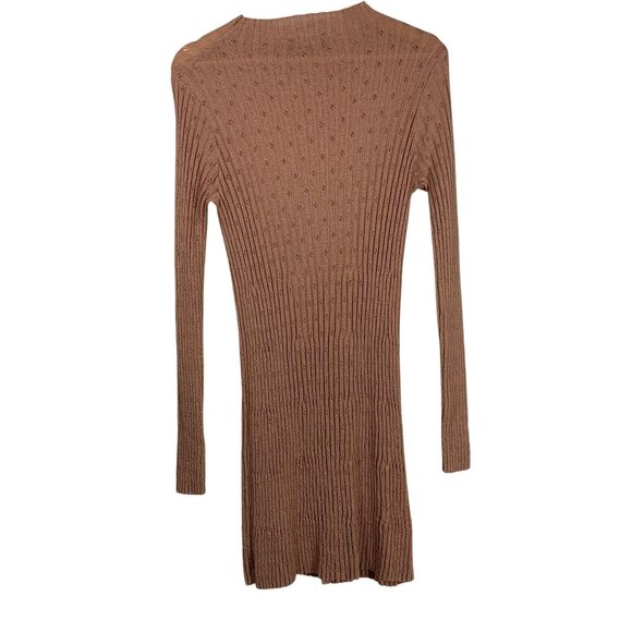 Lulus Women's Ribbed Eyelet Long Sleeve Bodycon Midi Dress Pink Sz XL Mock Neck - Picture 2 of 5